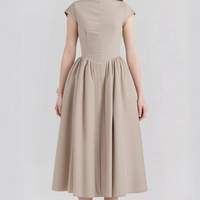 Women's retro round neck sleeveless vest dress with backless mid-length dress - Thumbnail 1