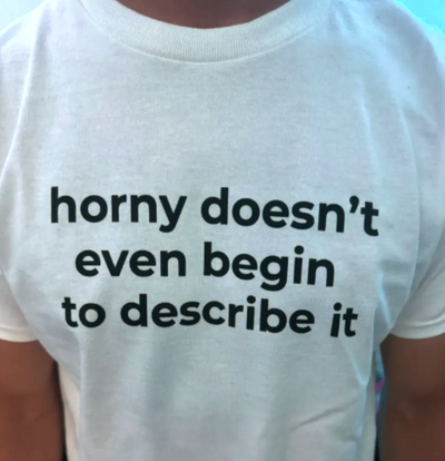Free Shipping-HORNY DOSEN'T EVEN BEGIN TO DESCRIBE IT TEE