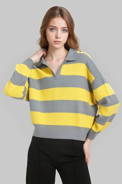 Striped polo collar sweater top