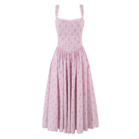 Pink Embroidered Print Lace-Up Heavy Slim Suspender Dress - Thumbnail 2