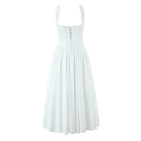 Small slim white long dress with waist and back tie - Thumbnail 2