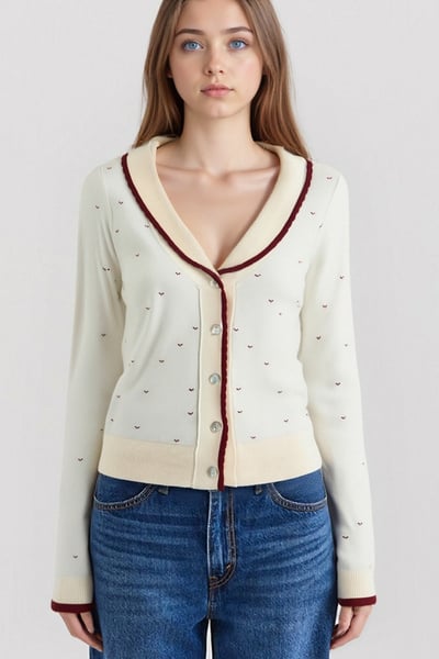 Retro sweet contrast color doll collar knitted cardigan jacket top