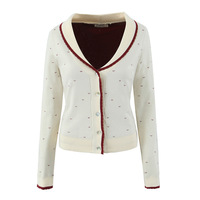 Retro sweet contrast color doll collar knitted cardigan jacket top - Thumbnail 1