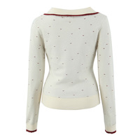 Retro sweet contrast color doll collar knitted cardigan jacket top - Thumbnail 2