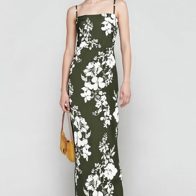 Retro printed slim maxi dress with hip-wrap and slit back - Thumbnail 1