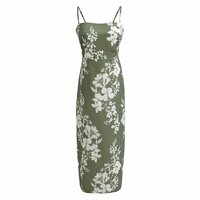 Retro Printed Slim Maxi Dress with Hip-Wrap and Slit Back - Thumbnail 2