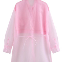 Fashionable and simple bow-decorated transparent hard gauze splicing lapel loose versatile shirt loose top - Thumbnail 2