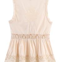Lace Solid Color Cotton Romantic Style Embroidery U-Neck Sleeveless Versatile Top - Thumbnail 1