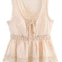 Lace Solid Color Cotton Romantic Style Embroidery U-Neck Sleeveless Versatile Top - Thumbnail 2