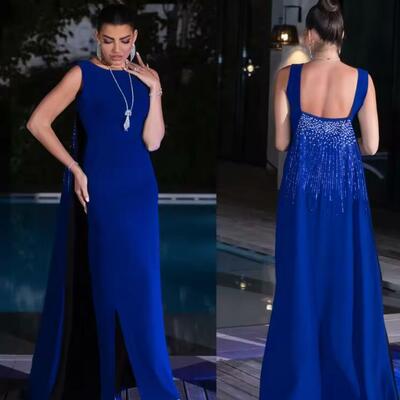 Beading draped formal a-line o-neck bespoke occasion gown long dresses saudi arabia evening dress