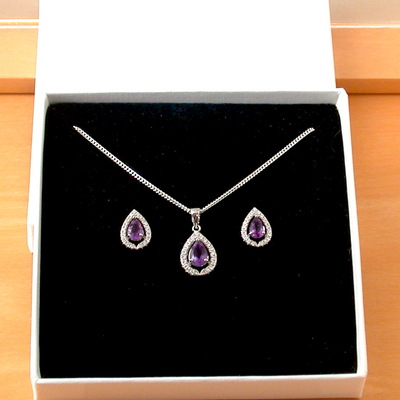 Boxed gift set/sterling silver amethyst pendant & chain/amethyst necklace/amethyst jewellery/amethyst earrings/uk