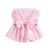 Versatile pleated design tube top with flower bud bow embellishment - Thumbnail 1