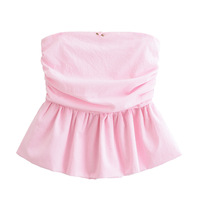 Versatile pleated design tube top with flower bud bow embellishment - Thumbnail 2