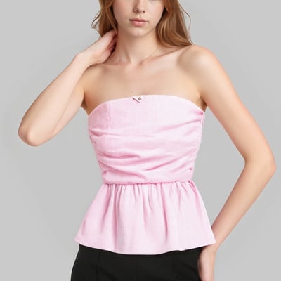 Versatile pleated design tube top with flower bud bow embellishment