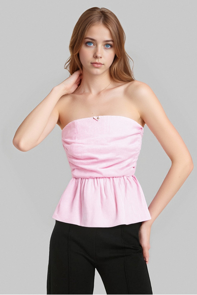 Versatile pleated design tube top with flower bud bow embellishment