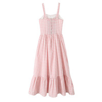 Women's sweet and fresh waist plaid dress with ruffles - Thumbnail 1