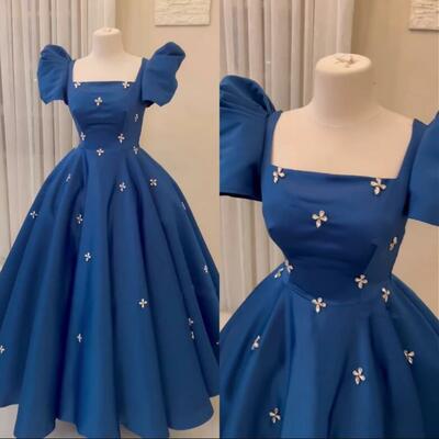 Customized prom retro square ball gown floor length dresses rhinestone appliques formal occasion vestidos