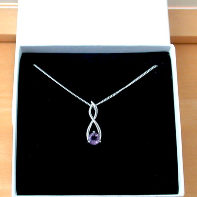 Boxed gift/amethyst twist pendant & 18" sterling silver chain/amethyst necklace/amethyst jewellery/amethyst jewelery/february birthstone/uk