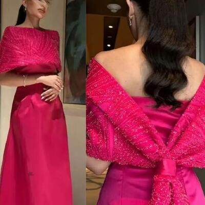Customized exquisite off-the-shoulder sheath evening dresses stole ertically open back lace s anke length prom