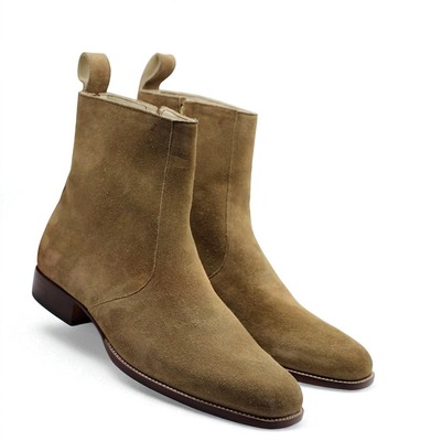 Crafted leather classic brown suede leather side zipper jodhpur boot