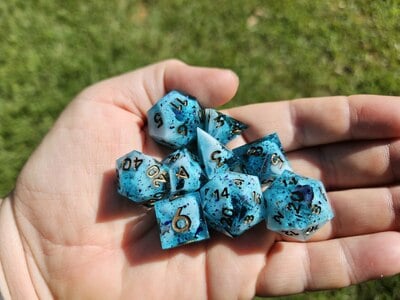 Azure Brushstrokes Hard-Edged Dice Set
