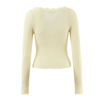 Vintage light yellow lace collar square neck long sleeve cardigan - Thumbnail 1