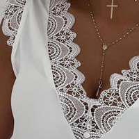 V-Neck White Temperament Elegant Top - Thumbnail 1