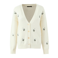 Retro V-neck single-breasted knitted embroidered cardigan sweater - Thumbnail 1