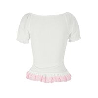 Sweet bow French lace short sleeves new 2025 summer bubble shirt slim fit T-shirt - Thumbnail 1