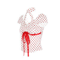 Fashionable, fresh and sweet polka dot lace-up bow girly style slim T-shirt - Thumbnail 3