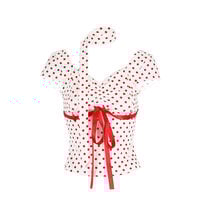Fashionable, fresh and sweet polka dot lace-up bow girly style slim T-shirt - Thumbnail 4