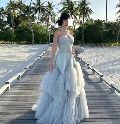 Customized Tulle Pleat A-line Sweetheart Long Dresses Prom Dresses Classic Exquisite Modern Style Formal Dress