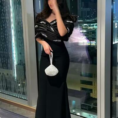 Customized elegant mermaid ruched simple off the shoulder floor length s formal evening gowns