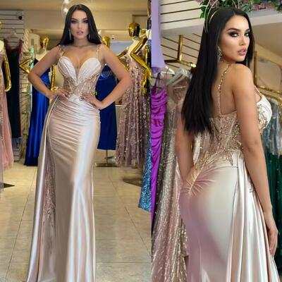 Customized sequined applique beading draped graduation a-line sweetheart bespoke occasion gown long dresses