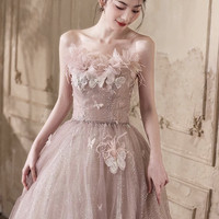 Pink Tulle Lace Long A-Line Prom Dress - Thumbnail 3