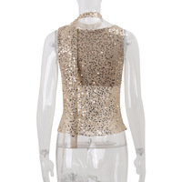 Sexy V-neck inner sequin top with sleeveless short vest - Thumbnail 4