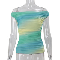 Sexy hot girl one-shoulder gradient color matching short vest top - Thumbnail 1