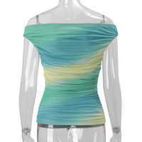 Sexy hot girl one-shoulder gradient color matching short vest top - Thumbnail 3