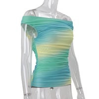 Sexy hot girl one-shoulder gradient color matching short vest top - Thumbnail 4