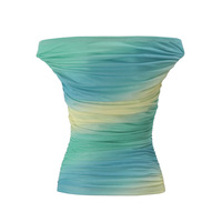 Sexy hot girl one-shoulder gradient color matching short vest top - Thumbnail 5