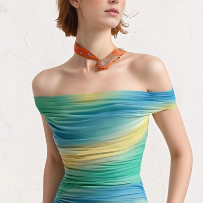 Sexy hot girl one-shoulder gradient color matching short vest top