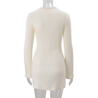 Sexy lace stitching retro solid color knitted long-sleeved dress - Thumbnail 1