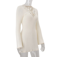 Sexy lace stitching retro solid color knitted long-sleeved dress - Thumbnail 4