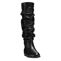Black PU flat knee-high wrinkled boots - Thumbnail 4