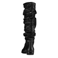 Black PU flat knee-high wrinkled boots - Thumbnail 5