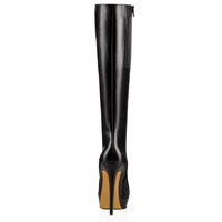 Black PU boots stiletto pointed toe zipper mid boots - Thumbnail 4