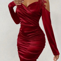 Elegant Lace Tight Fitting Long Sleeved Dress - Thumbnail 2