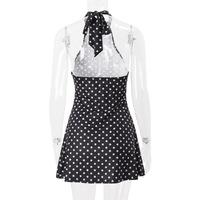 Fashionable and elegant polka dot print sexy backless waist dress - Thumbnail 1