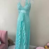 Vintage Mermaid Teal Prom Dress - Thumbnail 1