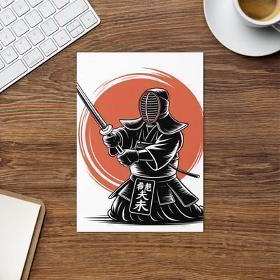 Kendo 4 - martial arts inspired greetings card - portrait orientation